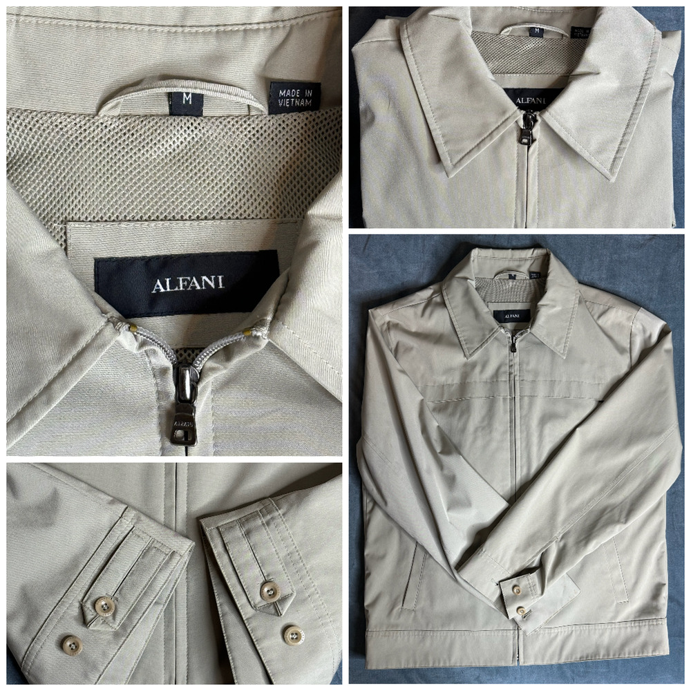 Alfani Men's Windbreaker Jacket Medium Full Zip Tan/Khaki